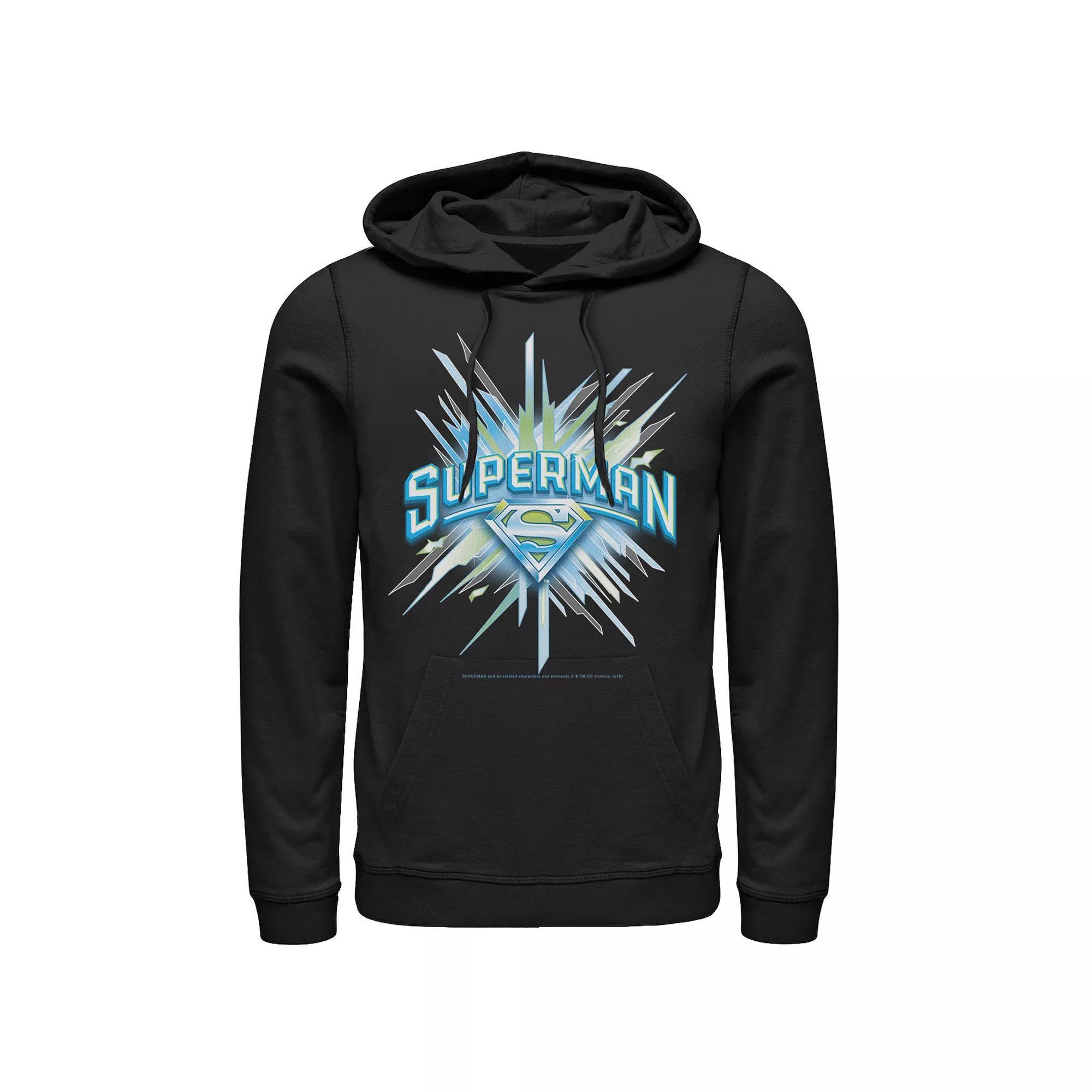 Men's DC Comics Superman Crystal Chest Text Logo Hoodie, Size: Medium, Black Product Image