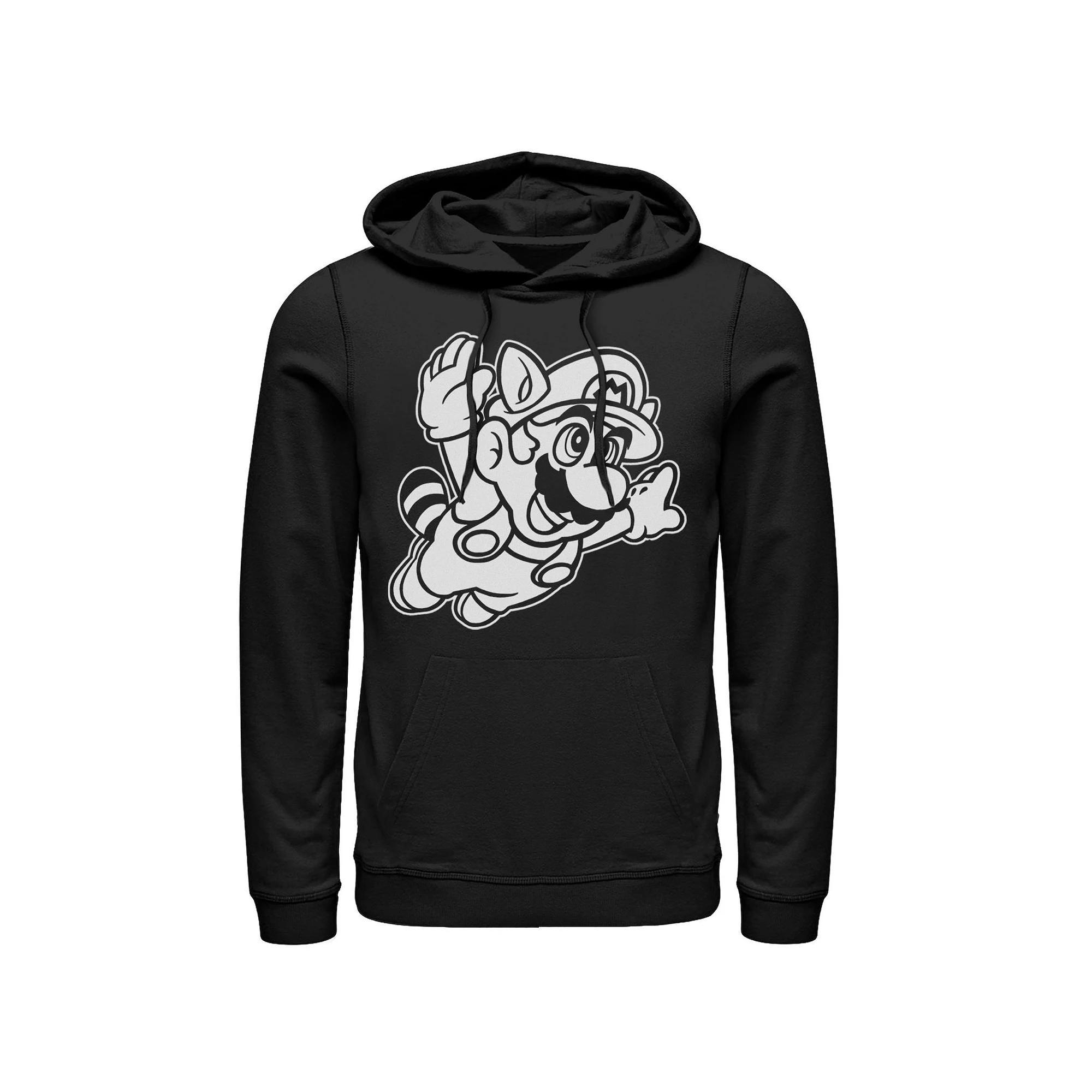 Men's Nintendo Super Mario 3 Raccoon Fly Line Art Hoodie, Size: XXL, Black Product Image