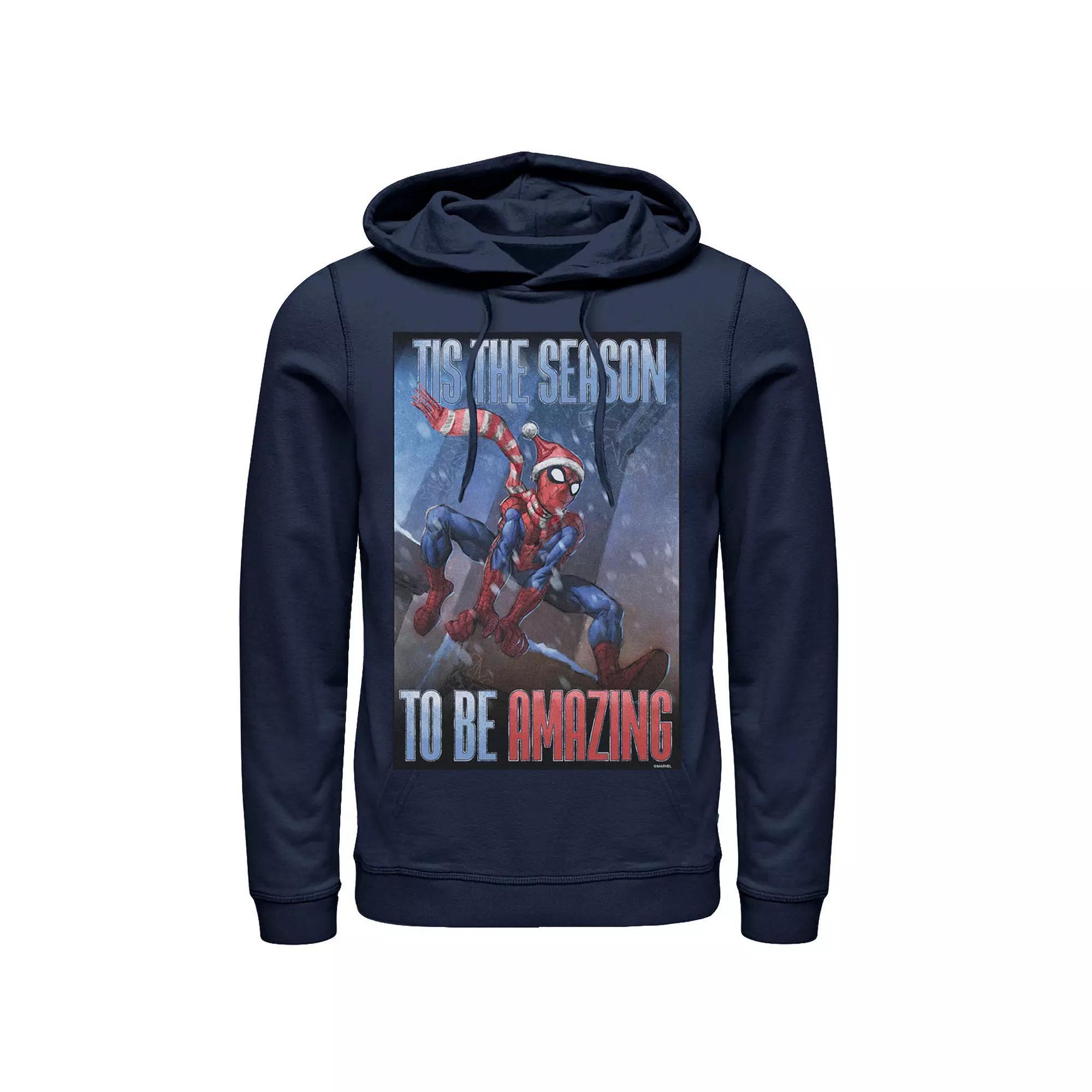 Men's Marvel Spider-Man 'Tis The Season To Be Amazing Hoodie, Size: XXL, Blue Product Image