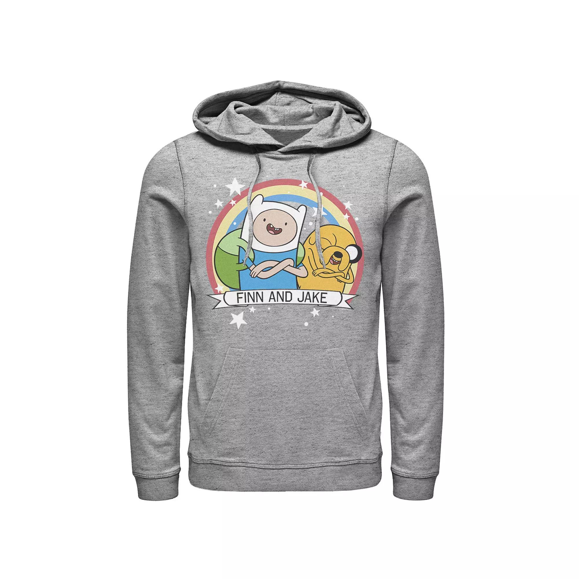 Men's Cartoon Network Adventure Time Finn & Jake Rainbow Banner Hoodie, Size: XL, Athletic Grey Product Image