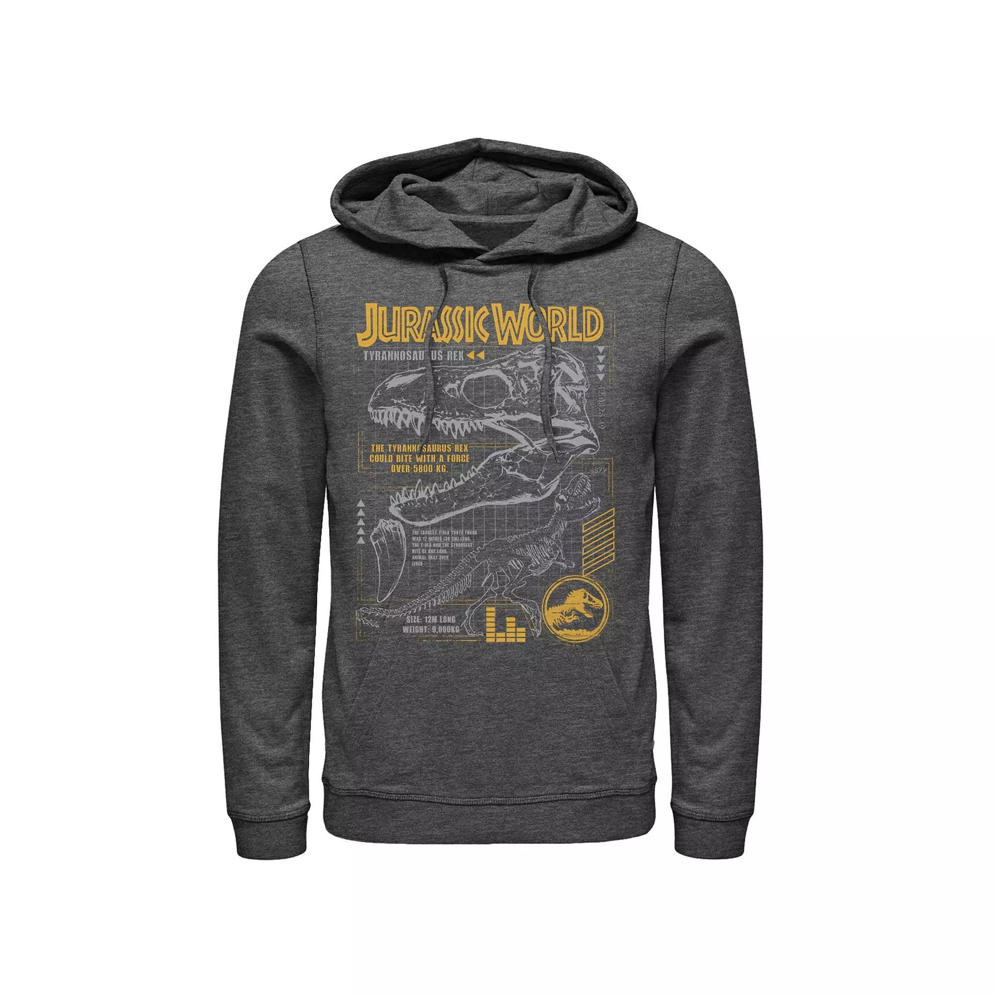 Men's Jurassic World Two T-Rex Orange Schematic Hoodie, Size: Medium, Black Product Image