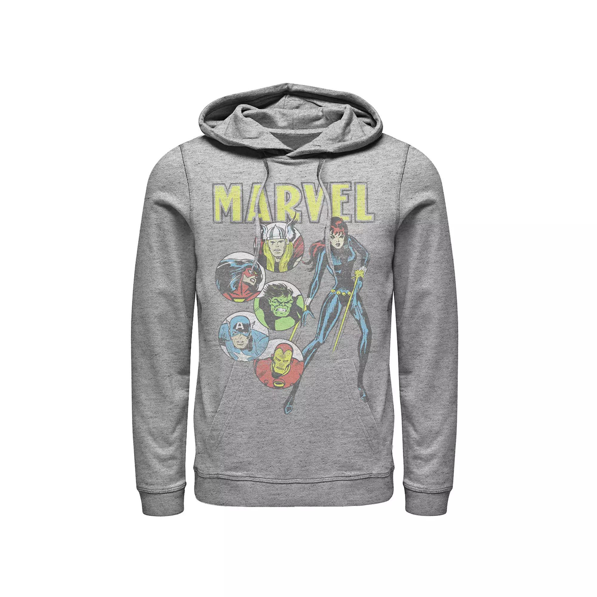 Men's Marvel Retro Avengers Vintage Comic Lineup Hoodie, Size: Small, Athletic Grey Product Image