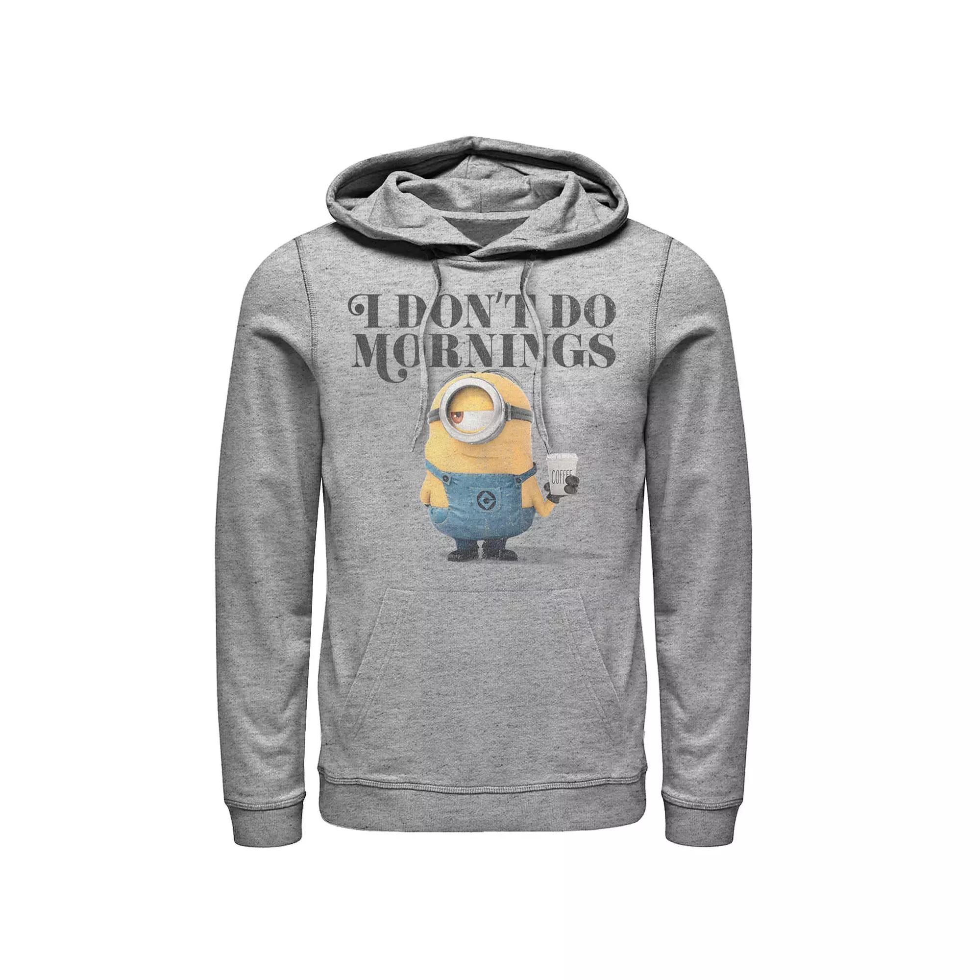 Men's Despicable Me Minions I Don't Do Mornings Pullover Hoodie, Size: Large, Athletic Grey Product Image