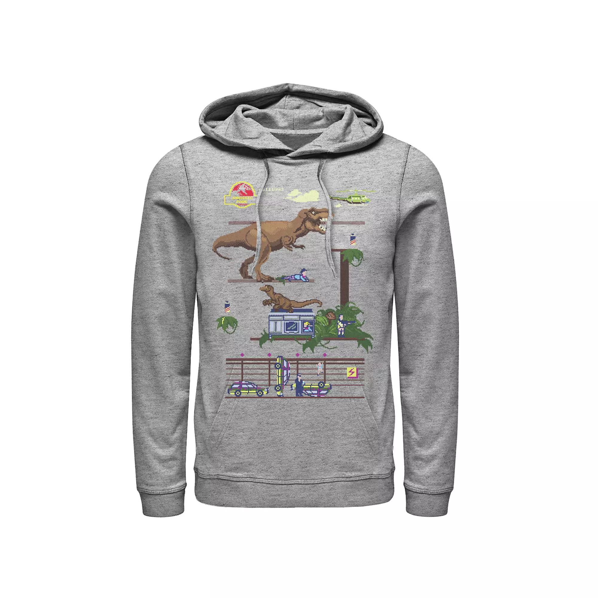 Men's Jurassic Park Digital Video Game Scene Graphic Pullover Hoodie, Size: 3XL, Athletic Grey Product Image