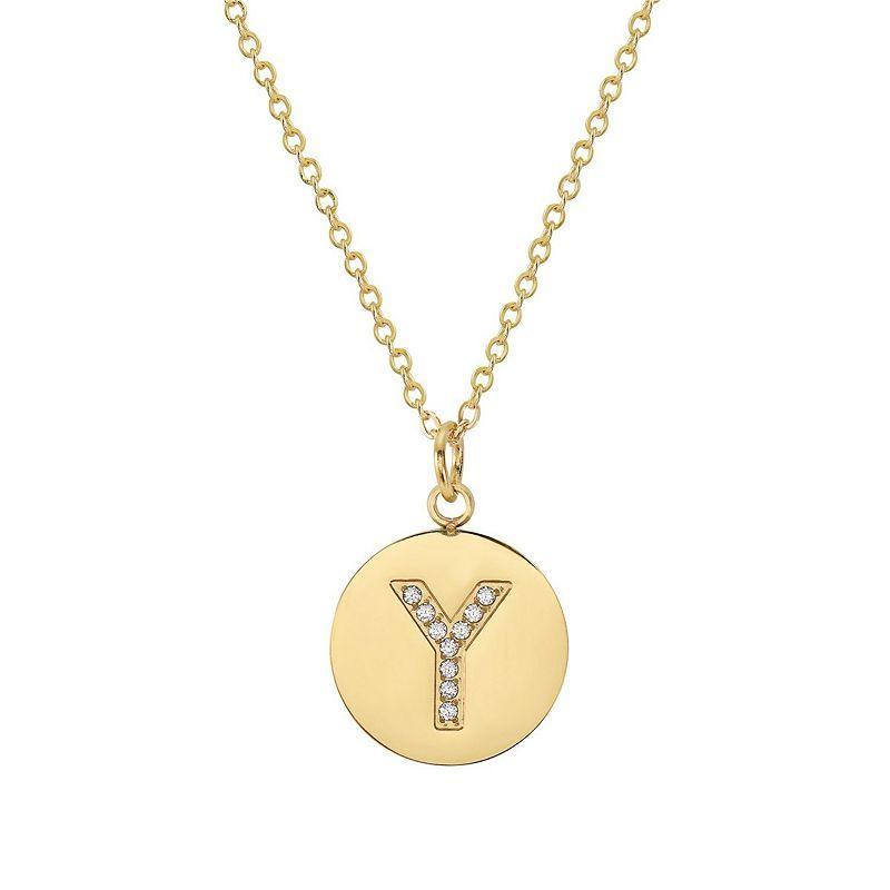 Adornia 14k Gold Plated Cubic Zirconia Engraved Letter Disc Pendant Necklace, Women's, Size: 18", Gold Tone T Product Image
