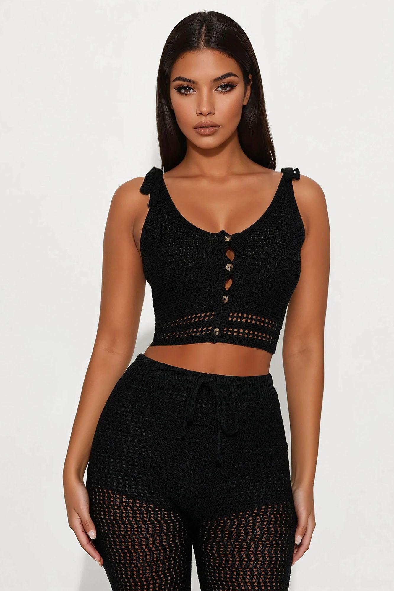 Carrie Crochet Pant Set - Black Product Image