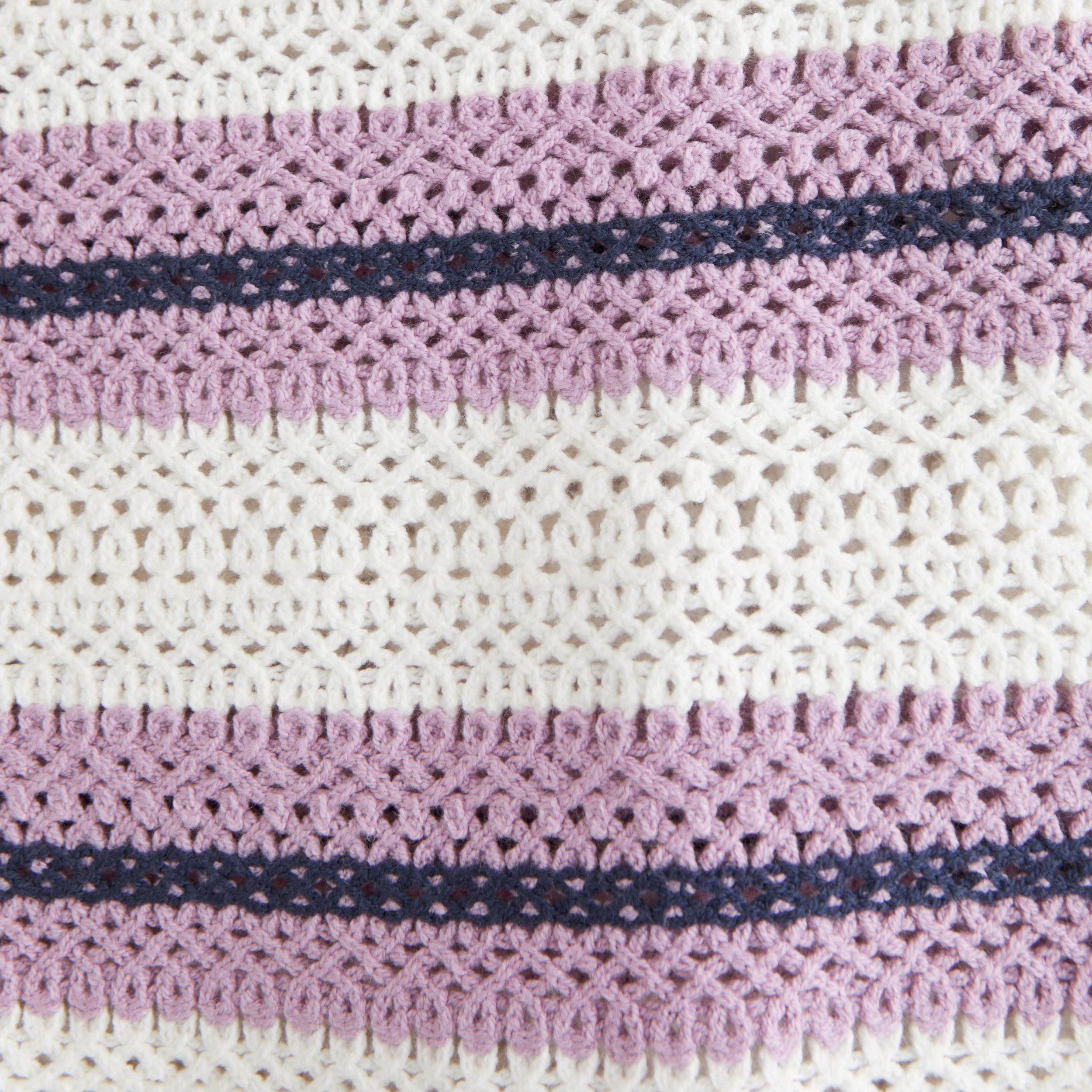 Crochet-Style Striped Button-Through Sweater Polo Product Image
