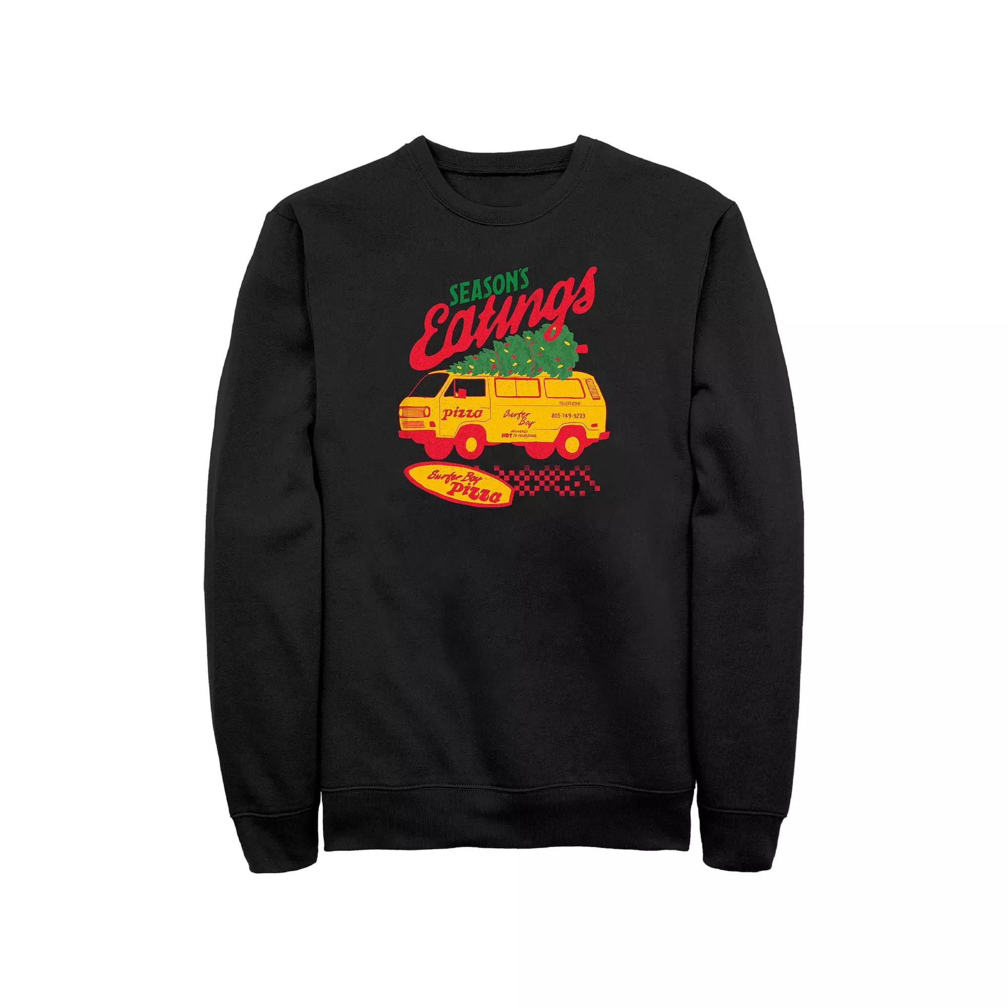 Mens Stranger Things Surfer Boy Pizza Seasons Greetings Graphic Fleece Product Image