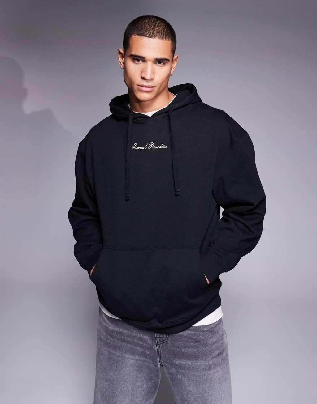 Liquor N Poker oversized hoodie with Eternal Paradise back print in black Product Image