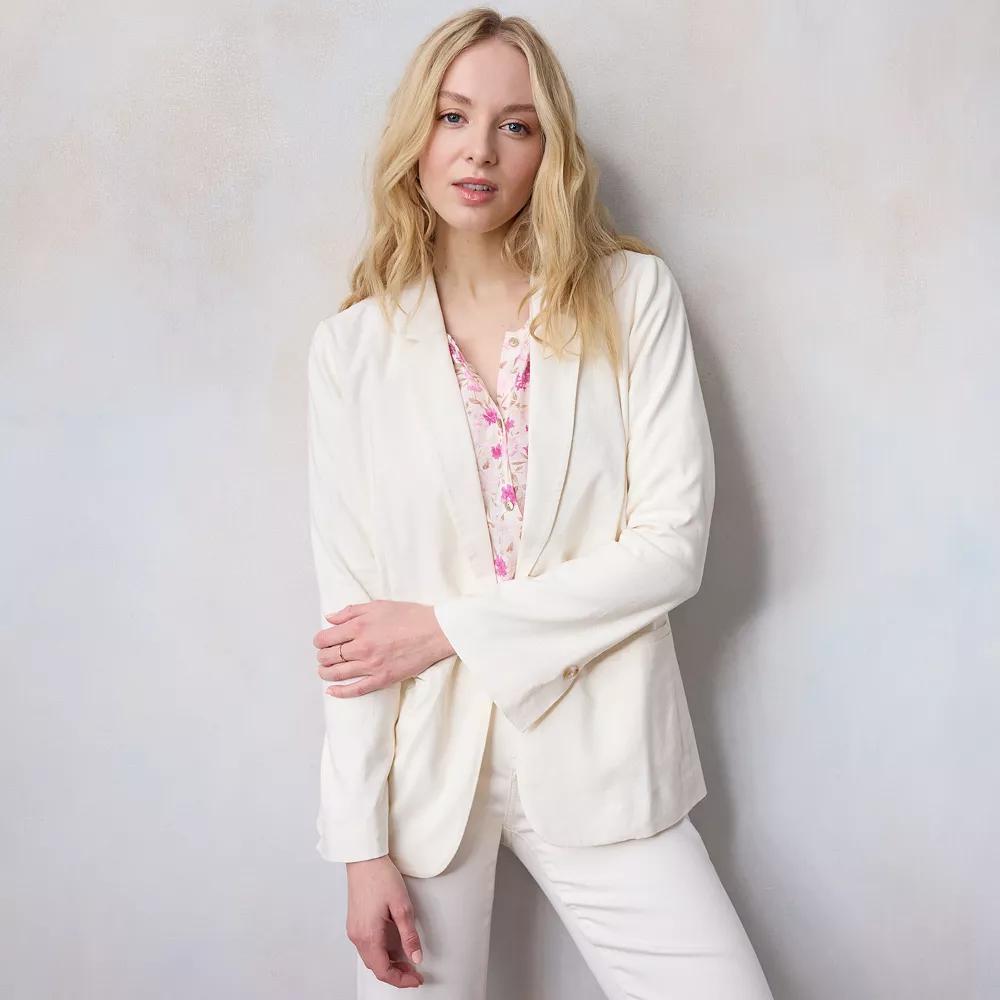 Petite LC Lauren Conrad Notch Collar Blazer, Women's, Size: Medium Petite, Ivory Tusk Product Image