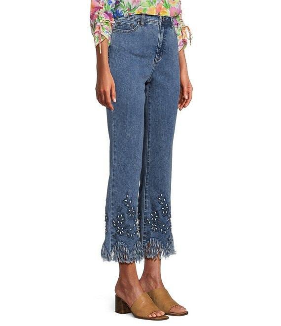 John Mark Beaded Floral Straight Leg Cropped Pants Product Image