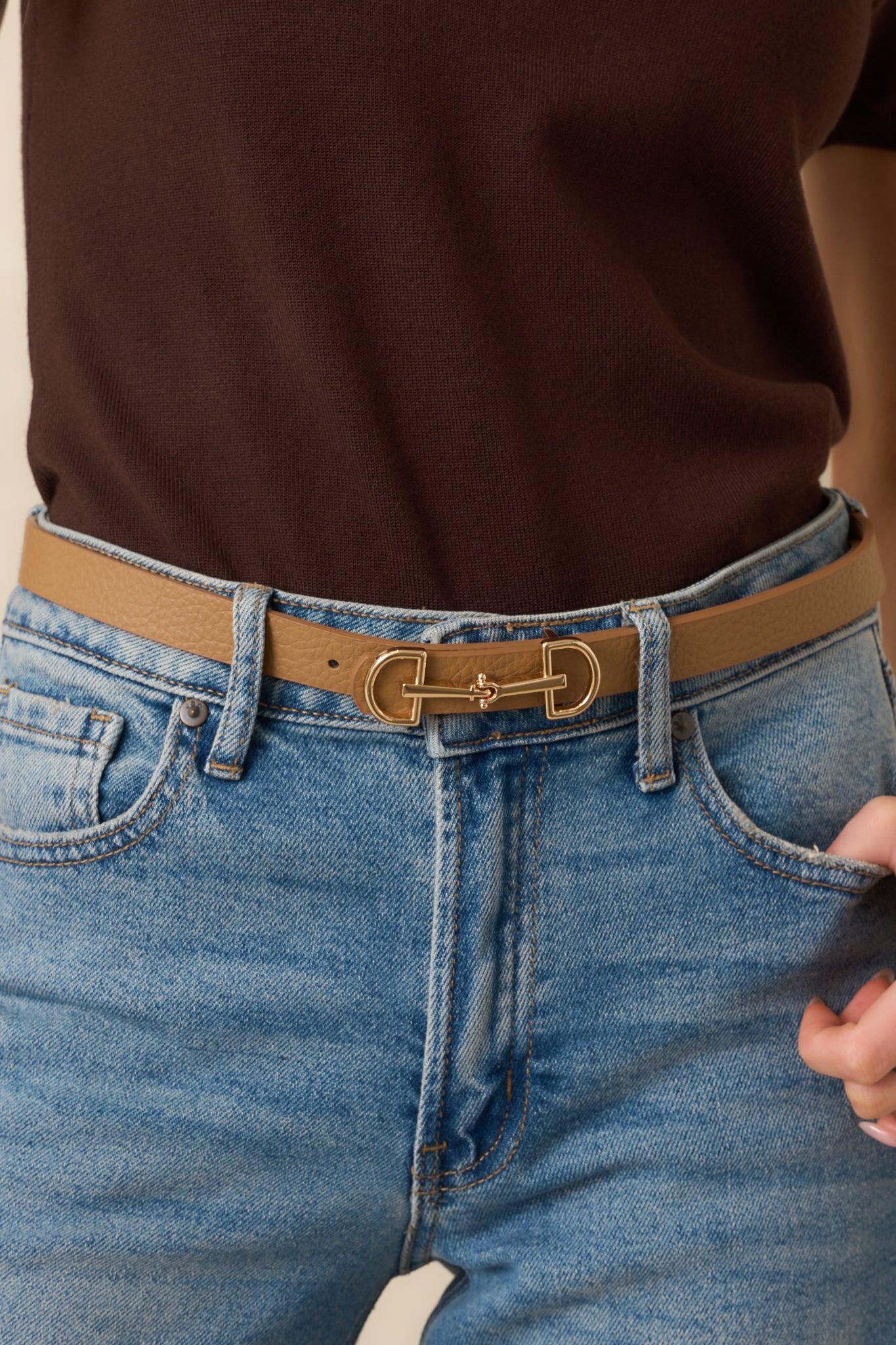 Endless Charm Camel Brown Textured Faux Leather Belt Product Image