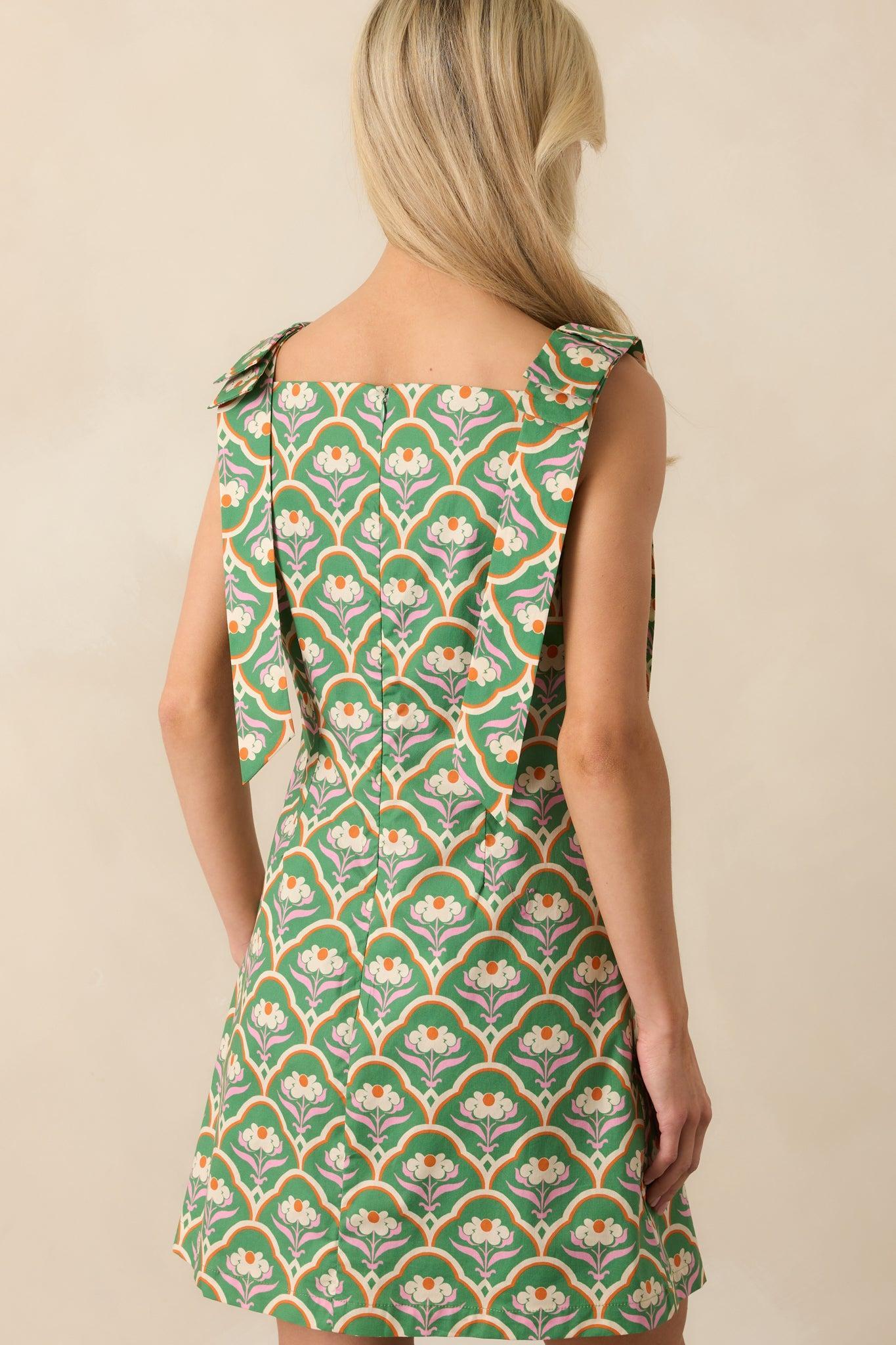 Someone So Lovely Green Geometric Floral Print Cotton Mini Dress Product Image