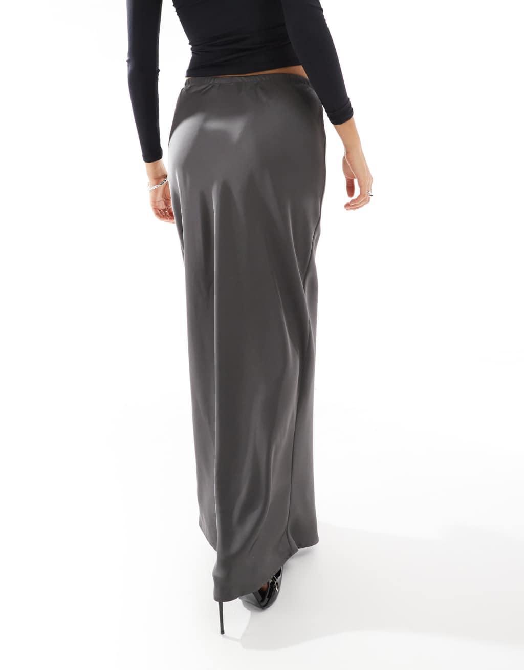 VERO MODA AWARE satin maxi skirt in dark gray Product Image