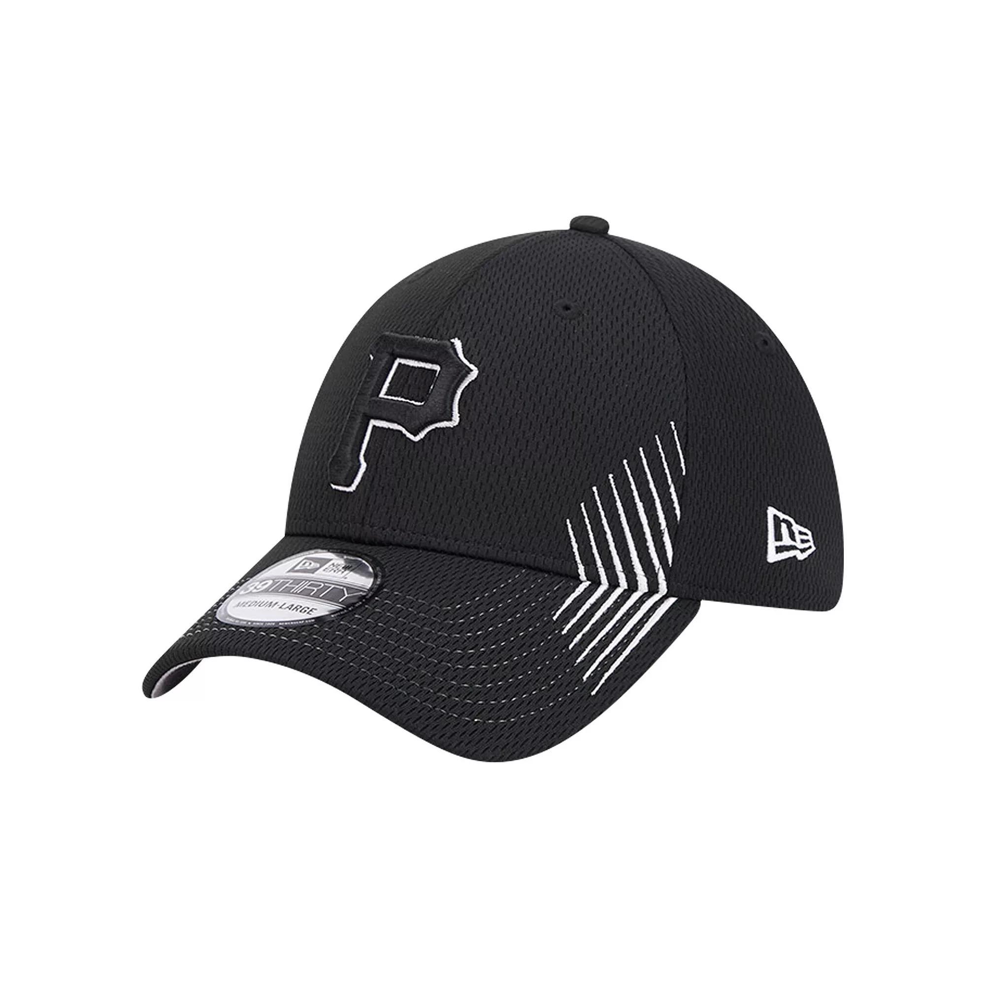 Men's New Era Black Pittsburgh Pirates Active Dash Mark 39THIRTY Flex Hat, Size: Medium/Large Product Image