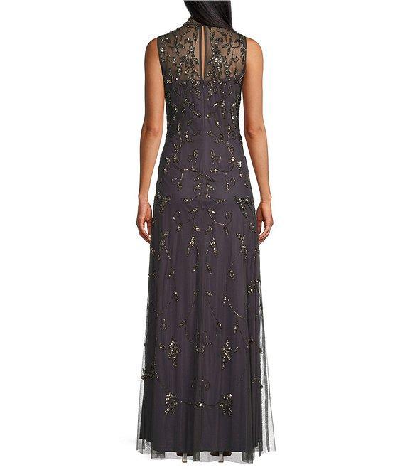Alex Evenings Illusion Mock Neck Sleeveless Hand Beaded Sheath Gown Product Image