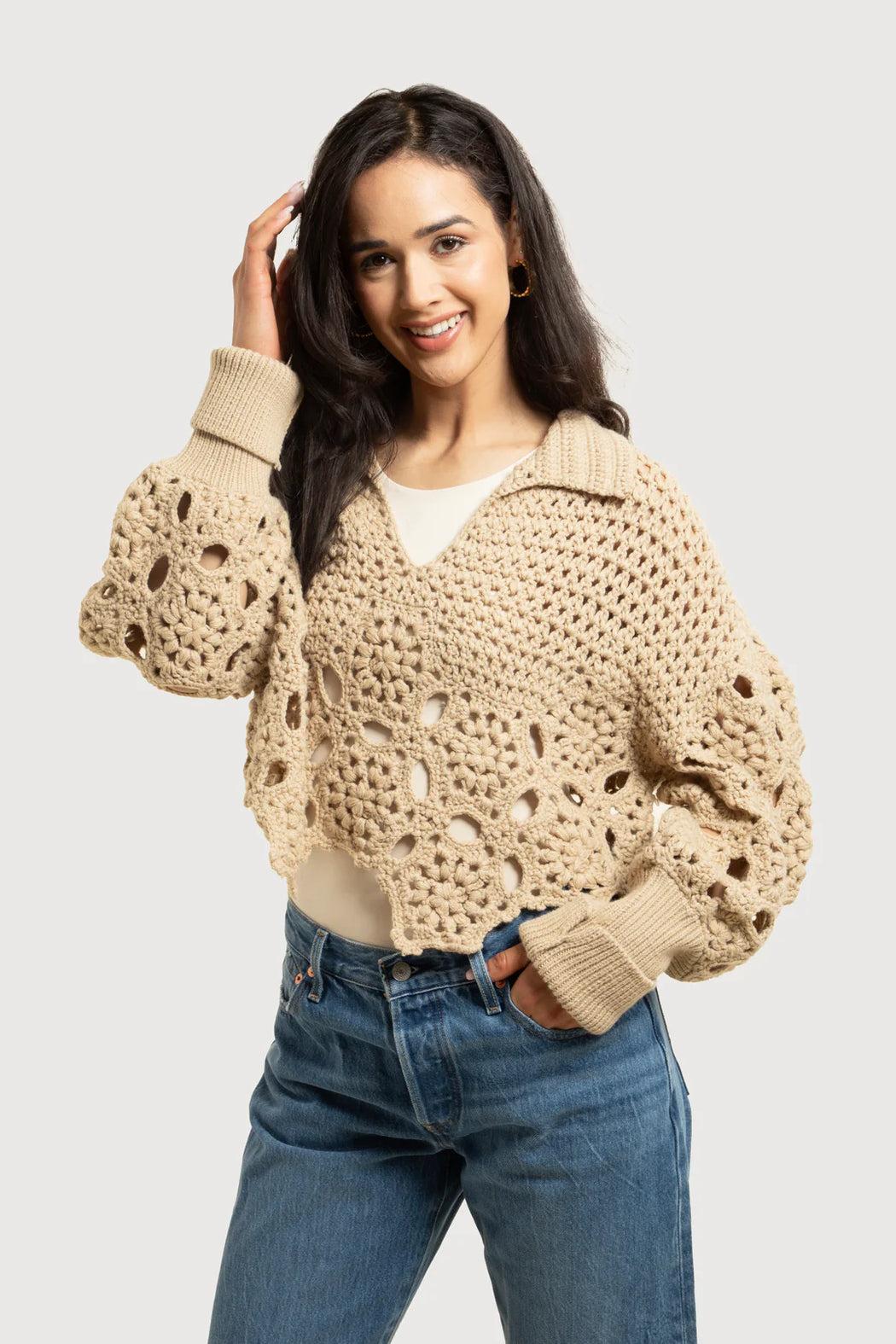 Crochet Collared Pullover Product Image