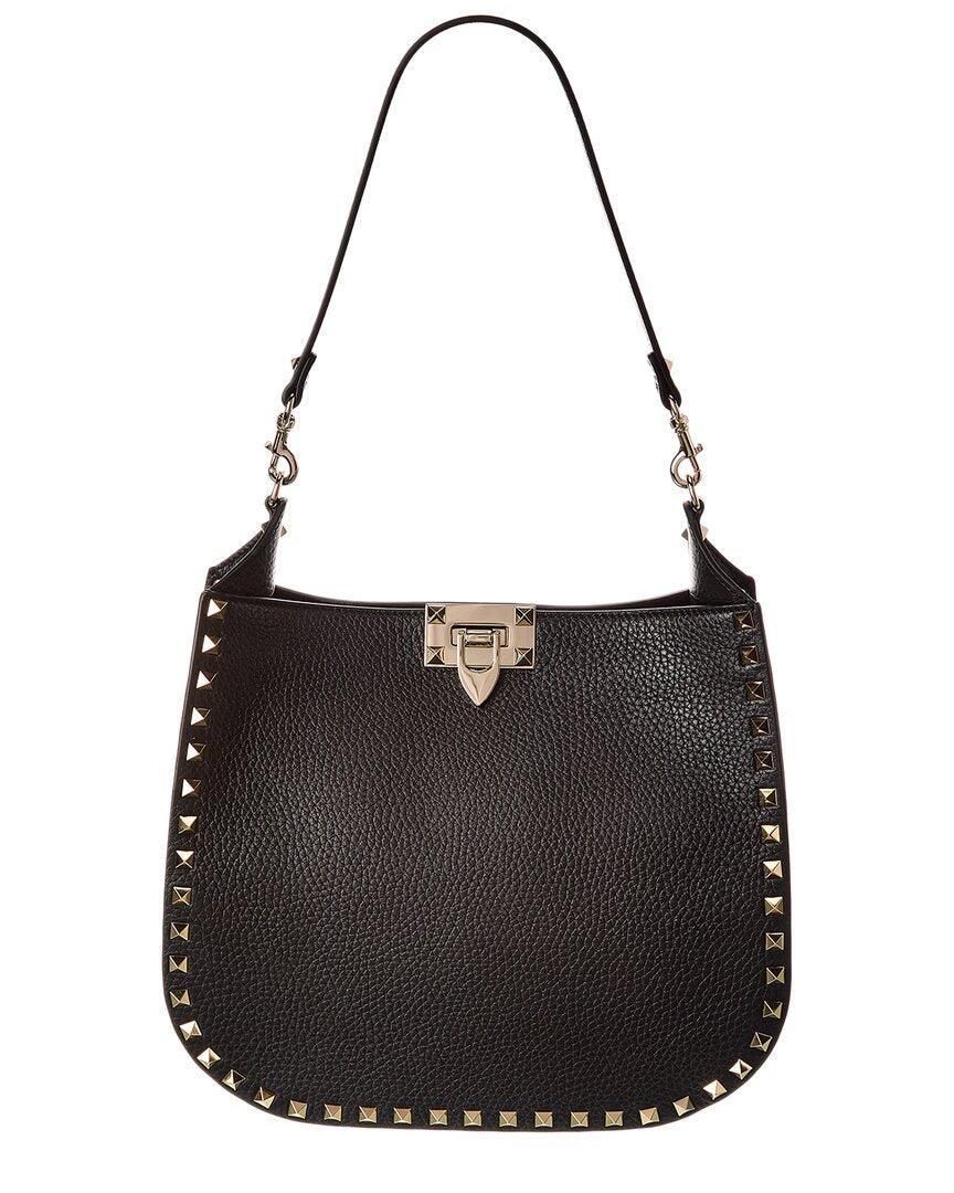 VALENTINO GARAVANI Rockstud Grainy Leather Shoulder Bag In Black Product Image