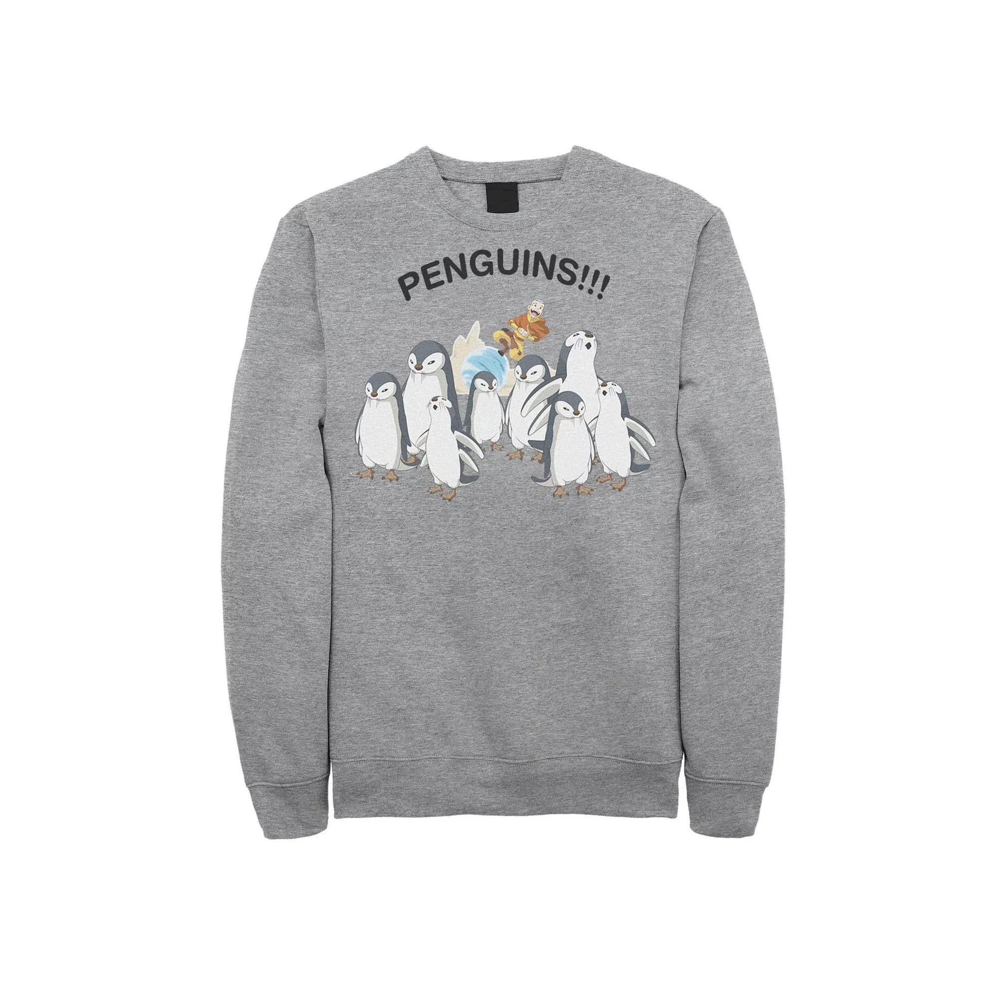 Men's Nickelodeon Avatar The Last Airbender Aang And Penguins!! Portrait Sweatshirt, Boy's, Size: Large, Athletic Grey Product Image
