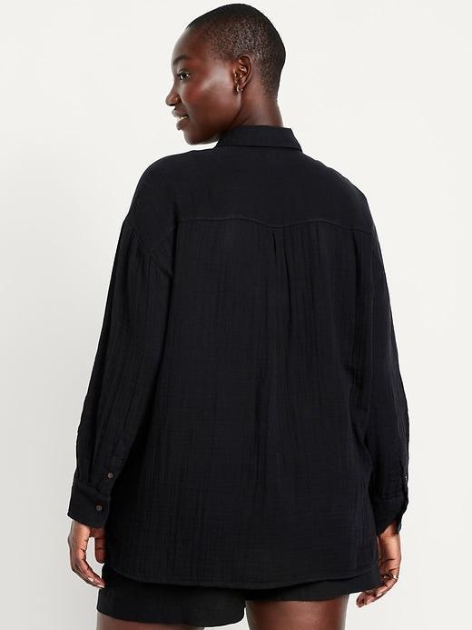 Crinkle Gauze Loose Button-Down Shirt Product Image