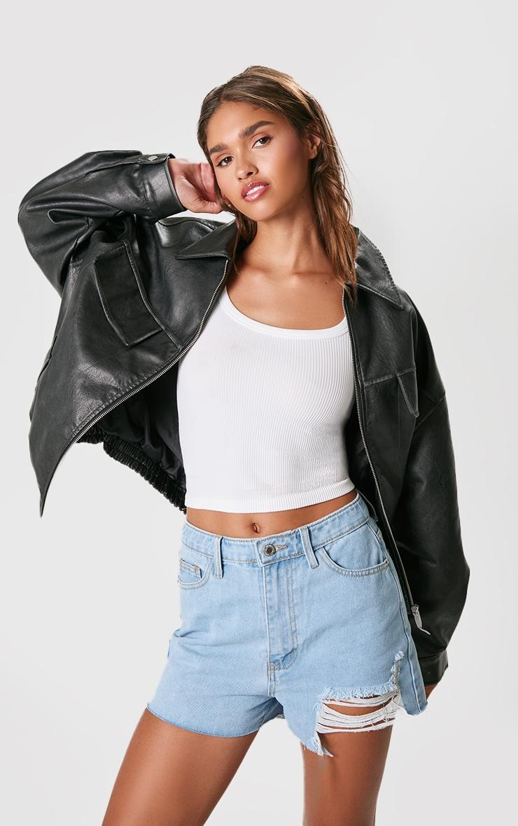 PRETTYLITTLETHING Vintage Wash Ripped Denim Mom Shorts Product Image