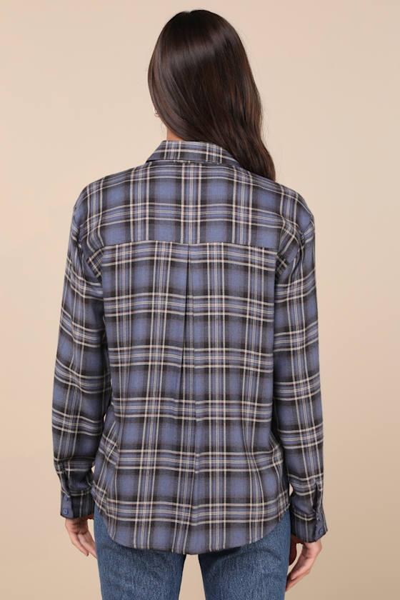 Seasonal Concept Blue Plaid Flannel Button-Up Top Product Image