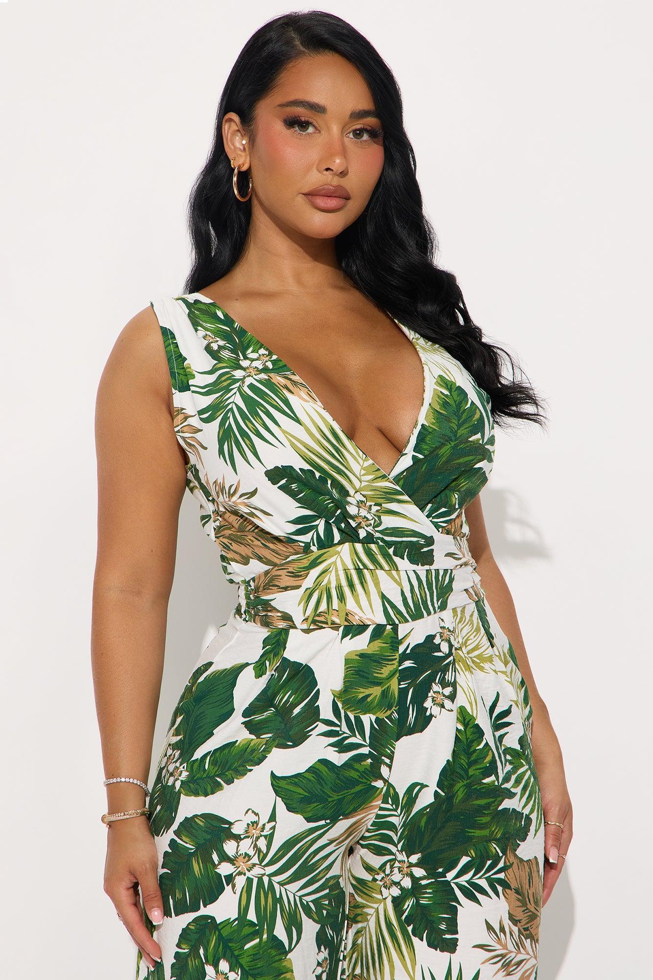 Golden Palms Wide Leg Jumpsuit - Green/combo Product Image