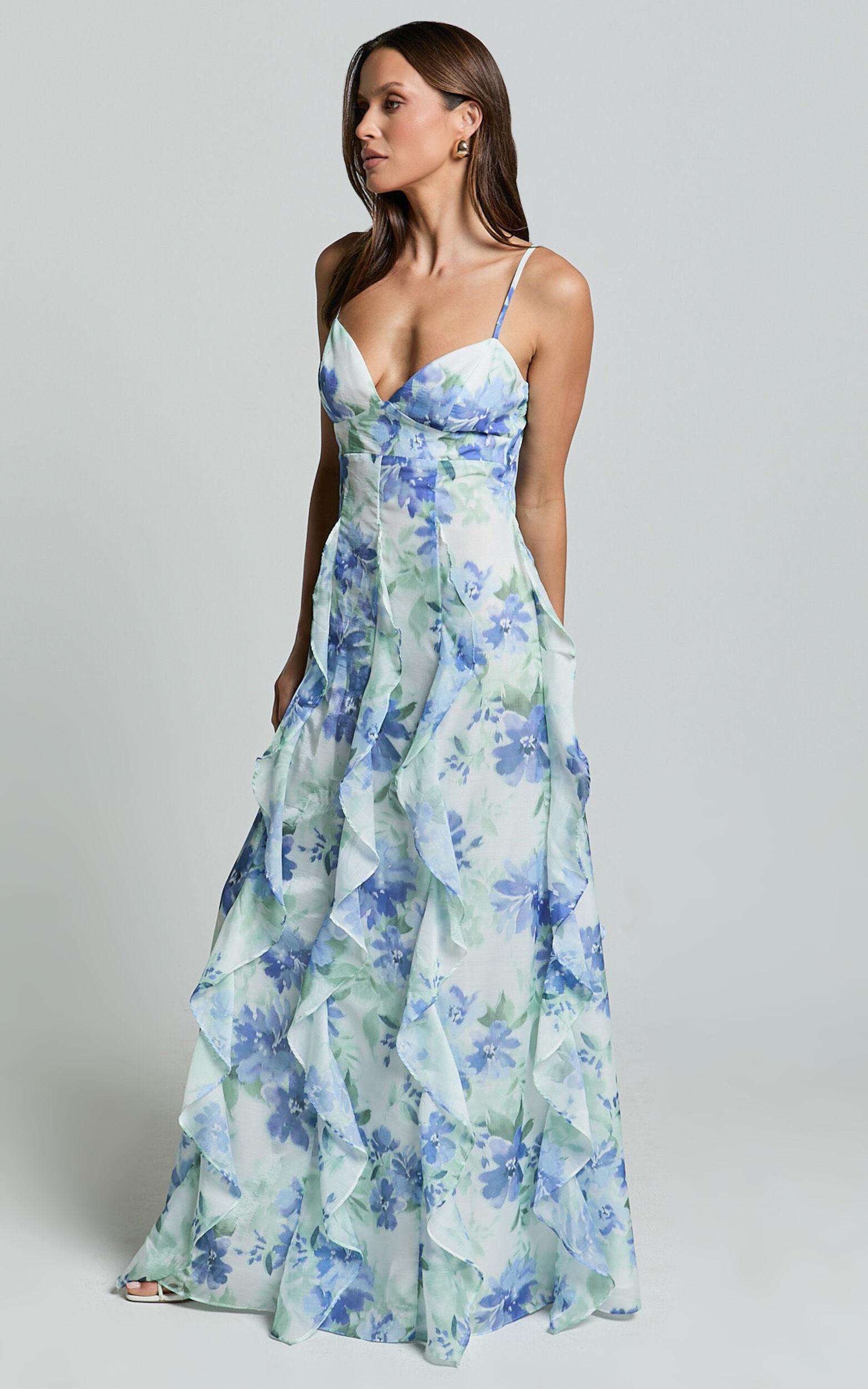 Amalie The Label - Rosalie Strappy Cut Out Ruffle Detail Maxi Dress in Elysian Print Product Image