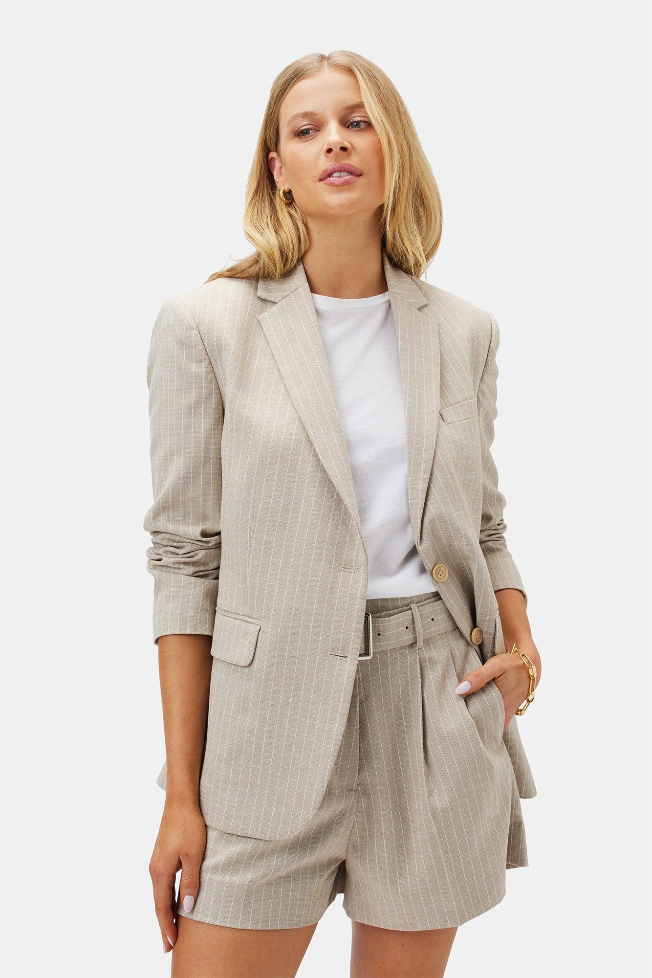 Slim Tobie Blazer - San Diego Stripe Natural Product Image