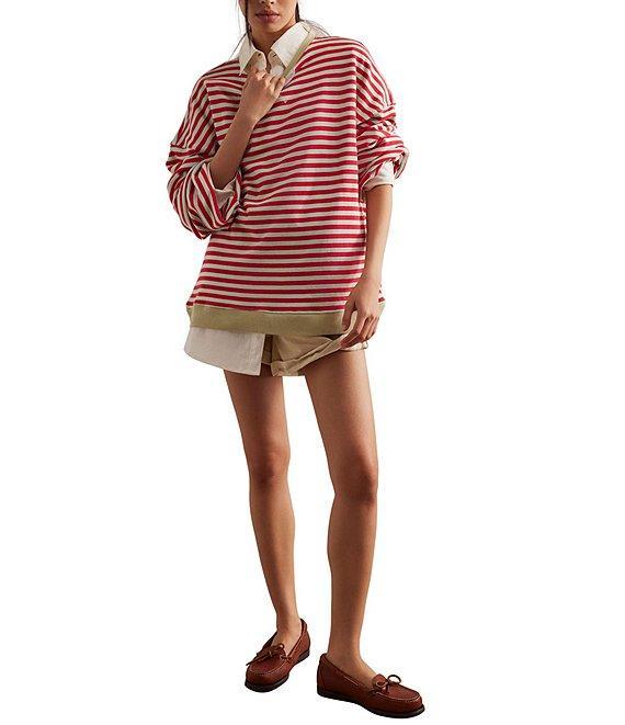 Free People Classic Striped Oversized Crew Neck Long Sleeve Sweatshirt Product Image