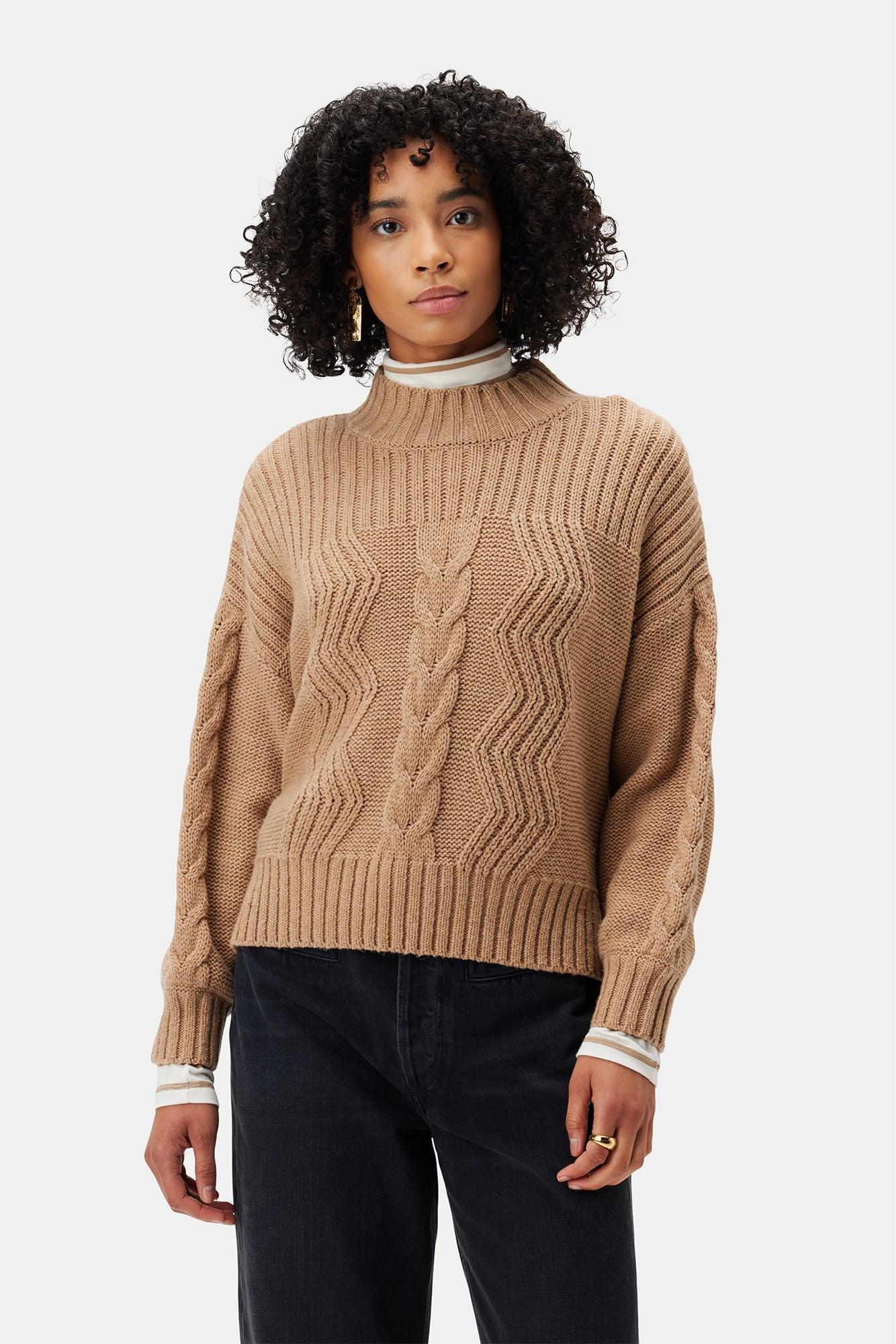 Cameryn Cable Knit Wool Sweater - Camel - ReAmour Product Image