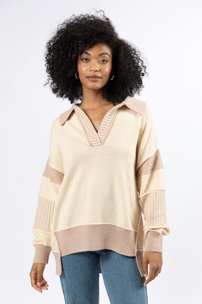 Think About It Cream and Mauve Collared Oversized Sweater SALE Product Image