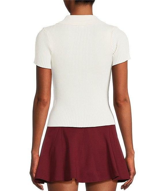 Blu Pepper Knit Collared Short Sleeve Front Zip Top Product Image