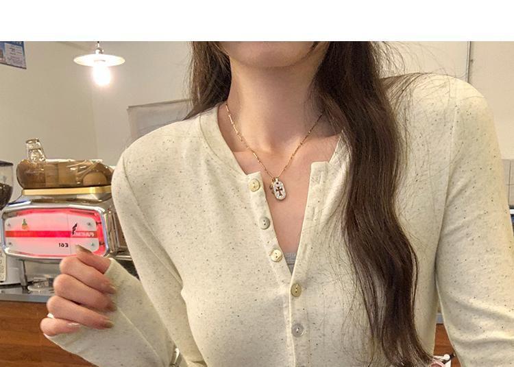 Long-Sleeve Crew Neck Plain Half-Buttoned Slim Fit Tee Product Image