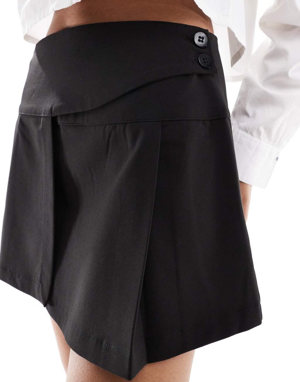 Pull&Bear wrap belt detail tailored mini skirt in black Product Image