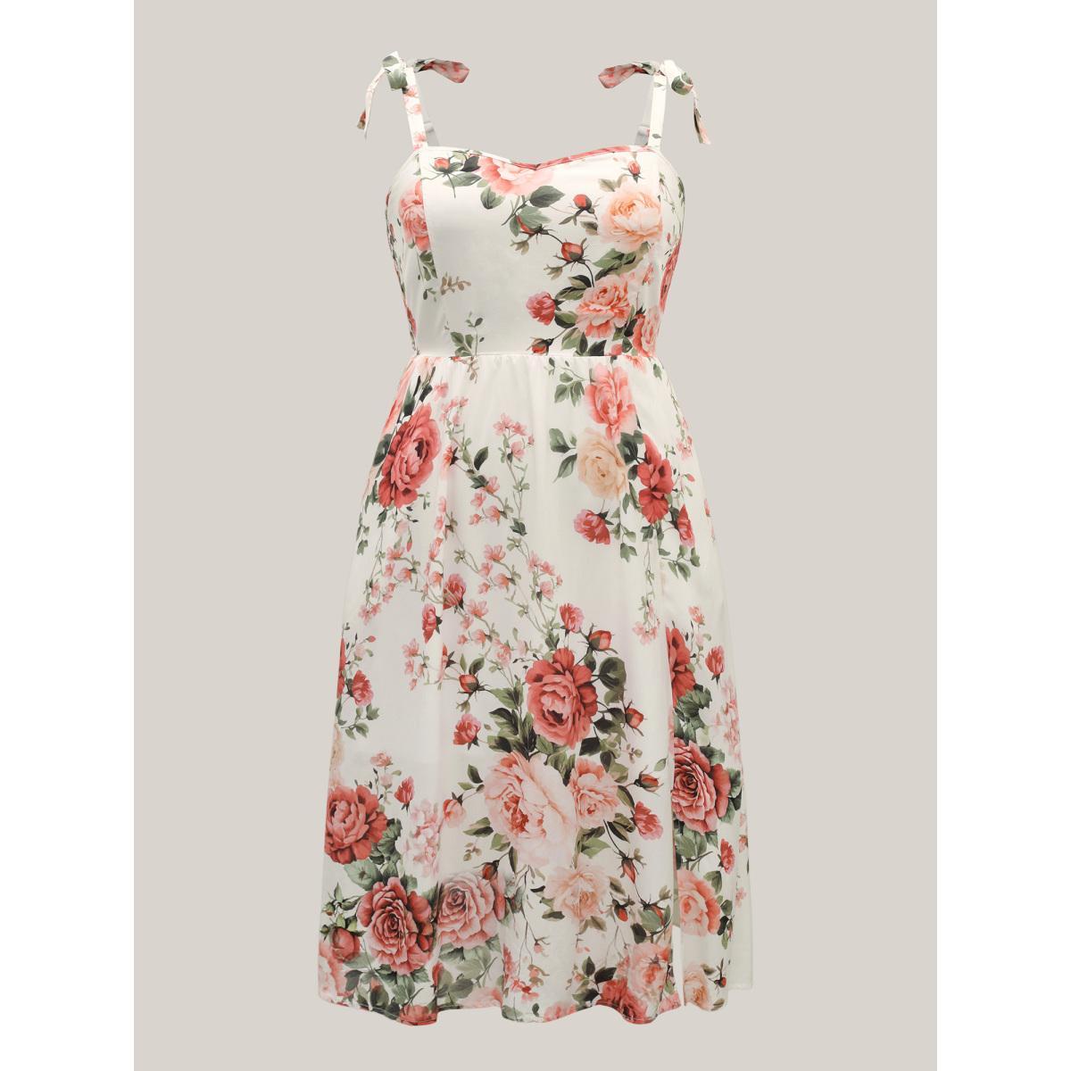 Plus Size Rosy Print Bow Strap Pockets Midi Dress Originalwhite Women Non Sleeveless Curvy BloomChic 14-16/1X Product Image