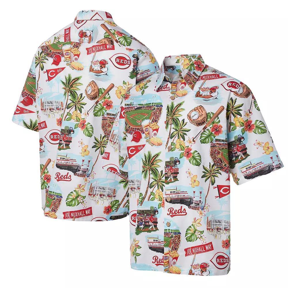 Men's Reyn Spooner White Cincinnati Reds Scenic Button-Up Shirt, Size: Large, Red White Product Image