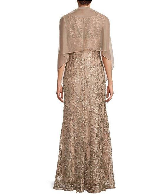 Alex Evenings Illusion Round Neck Sleeveless Embroidered Lace Shawl A-Line Dress Product Image