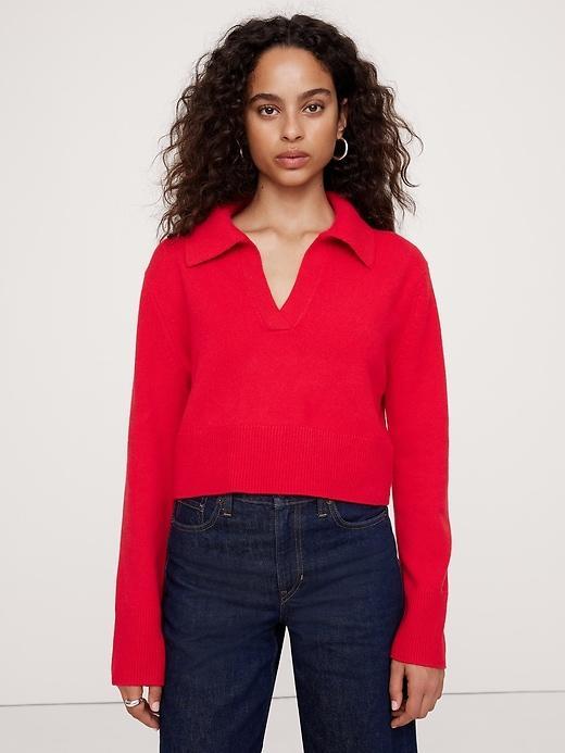 Cashmere Cropped Rugby Sweater Polo Product Image