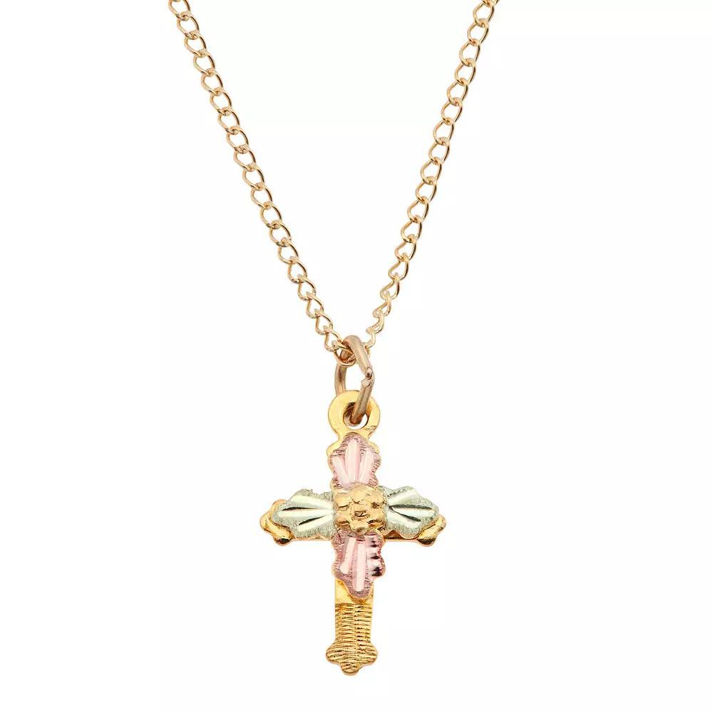 Black Hills Gold Tri Tone Flower Cross Pendant Necklace, Women's, Size: 18", 10k Gold Product Image
