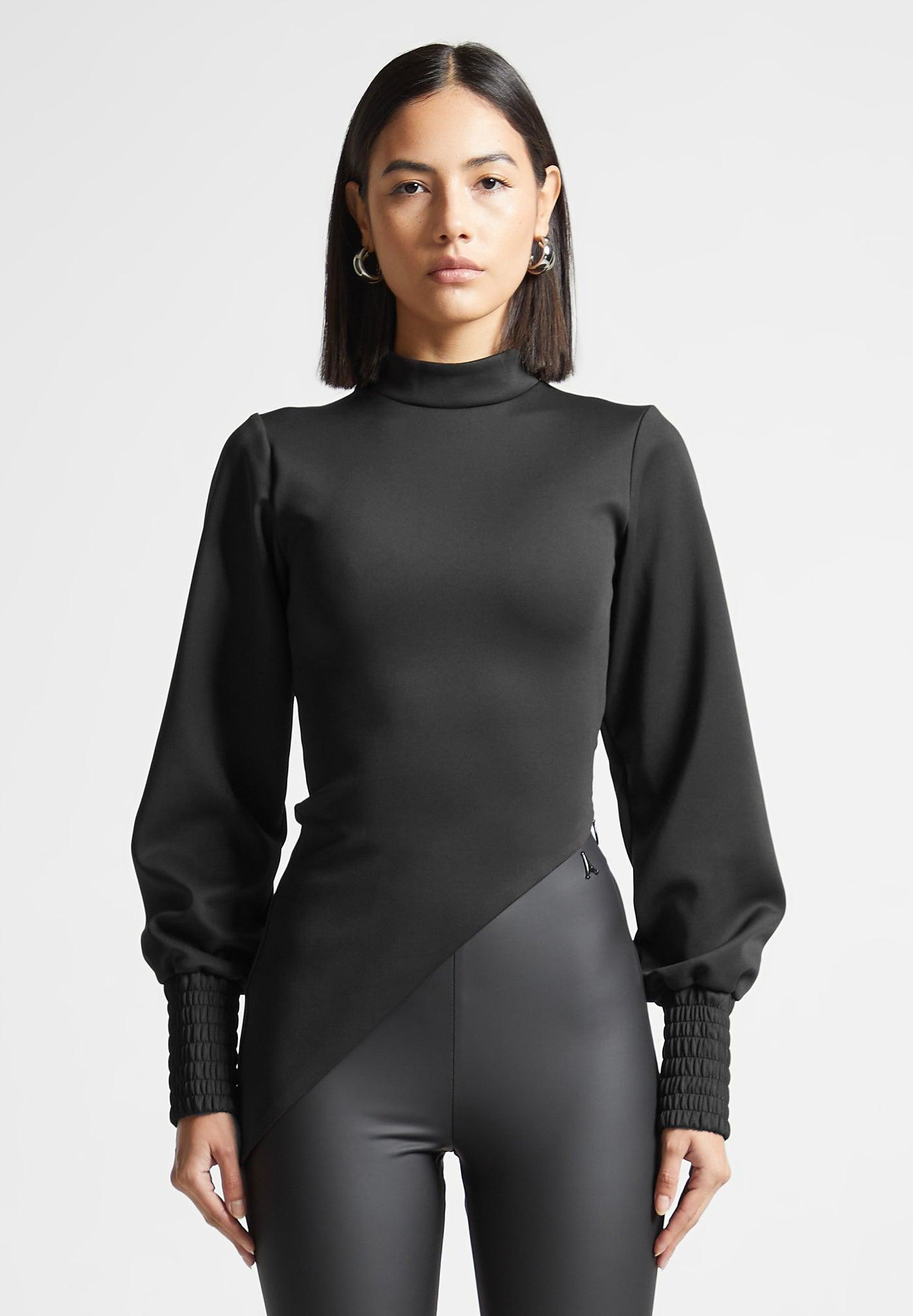 Mock Neck Asymmetric Top - Black Female Product Image