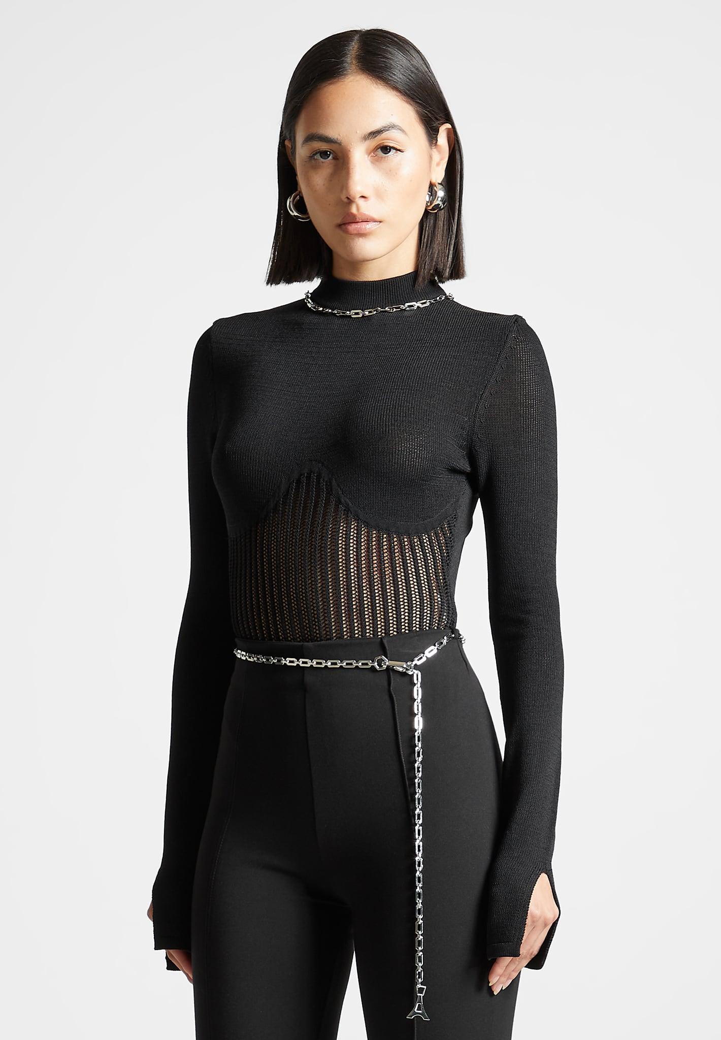 Contour Knit Bodysuit with Chain - Black Female Product Image