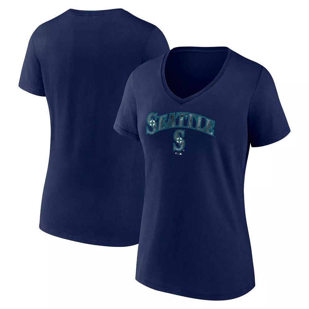 Women's Fanatics Navy Seattle Mariners Shine Bright V-Neck T-Shirt, Size: Small, Blue Product Image