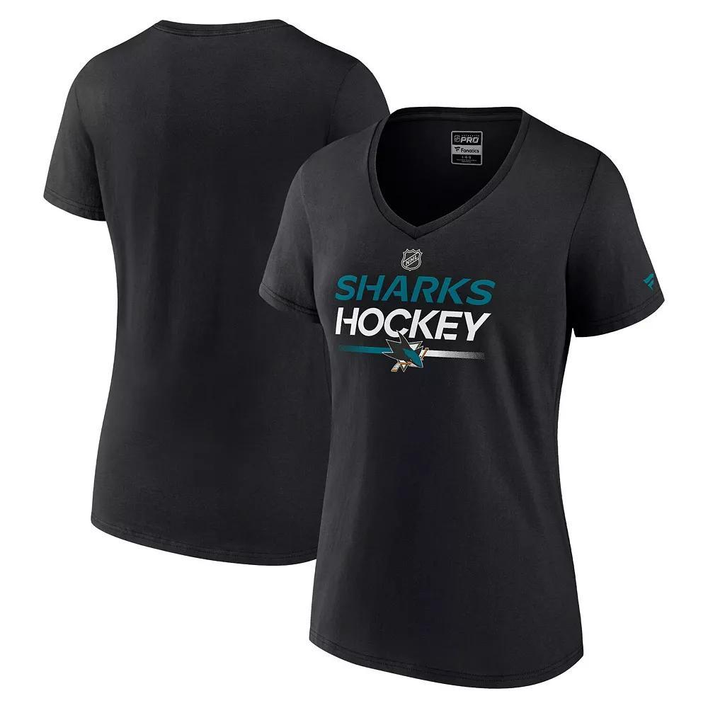 Women's Fanatics Branded  Black San Jose Sharks Authentic Pro V-Neck T-Shirt, Size: Medium, Sks Black Product Image