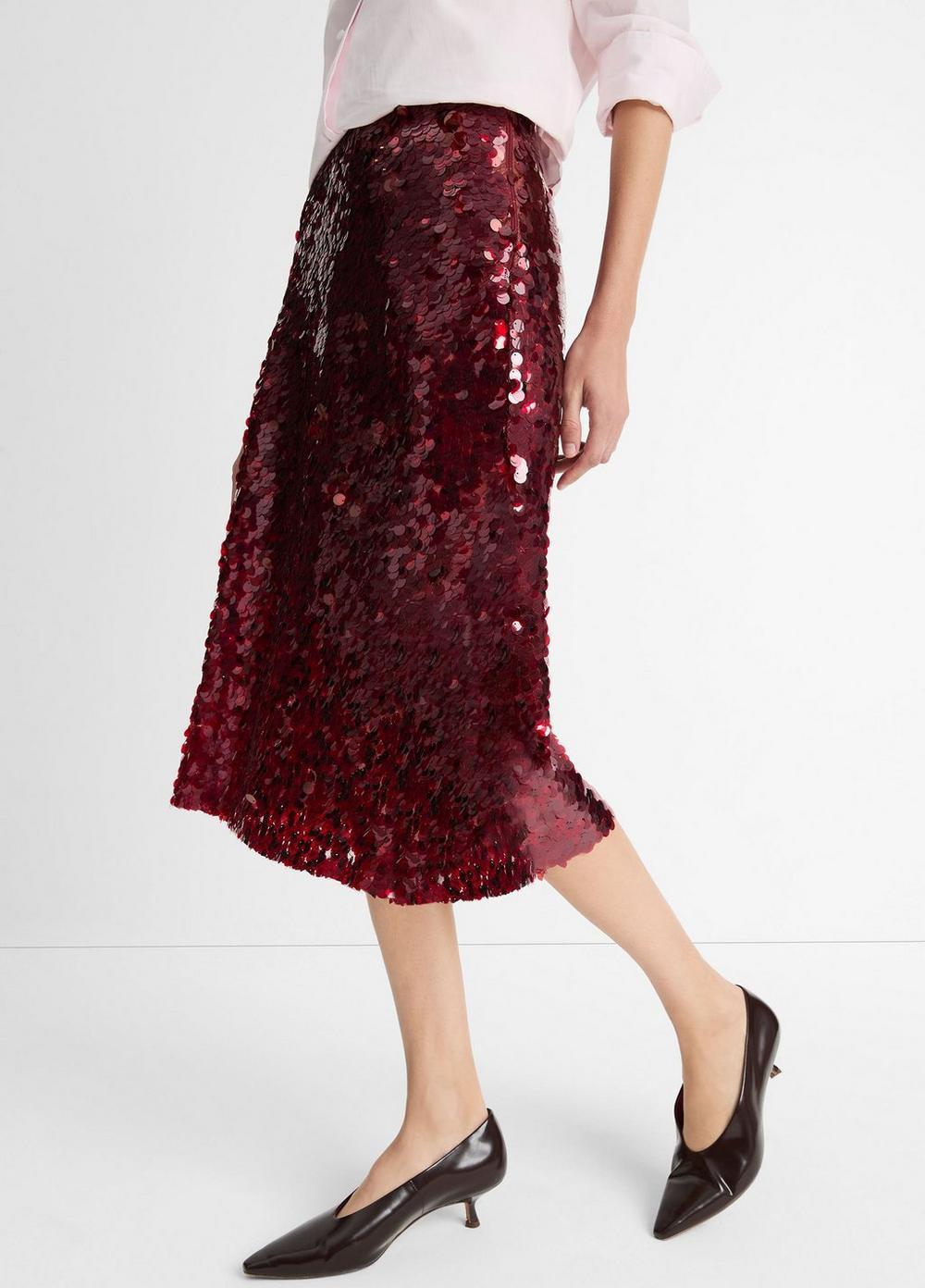 Womens Paillette Bias Skirt, Ruby Ink, Size 0 Vince Product Image