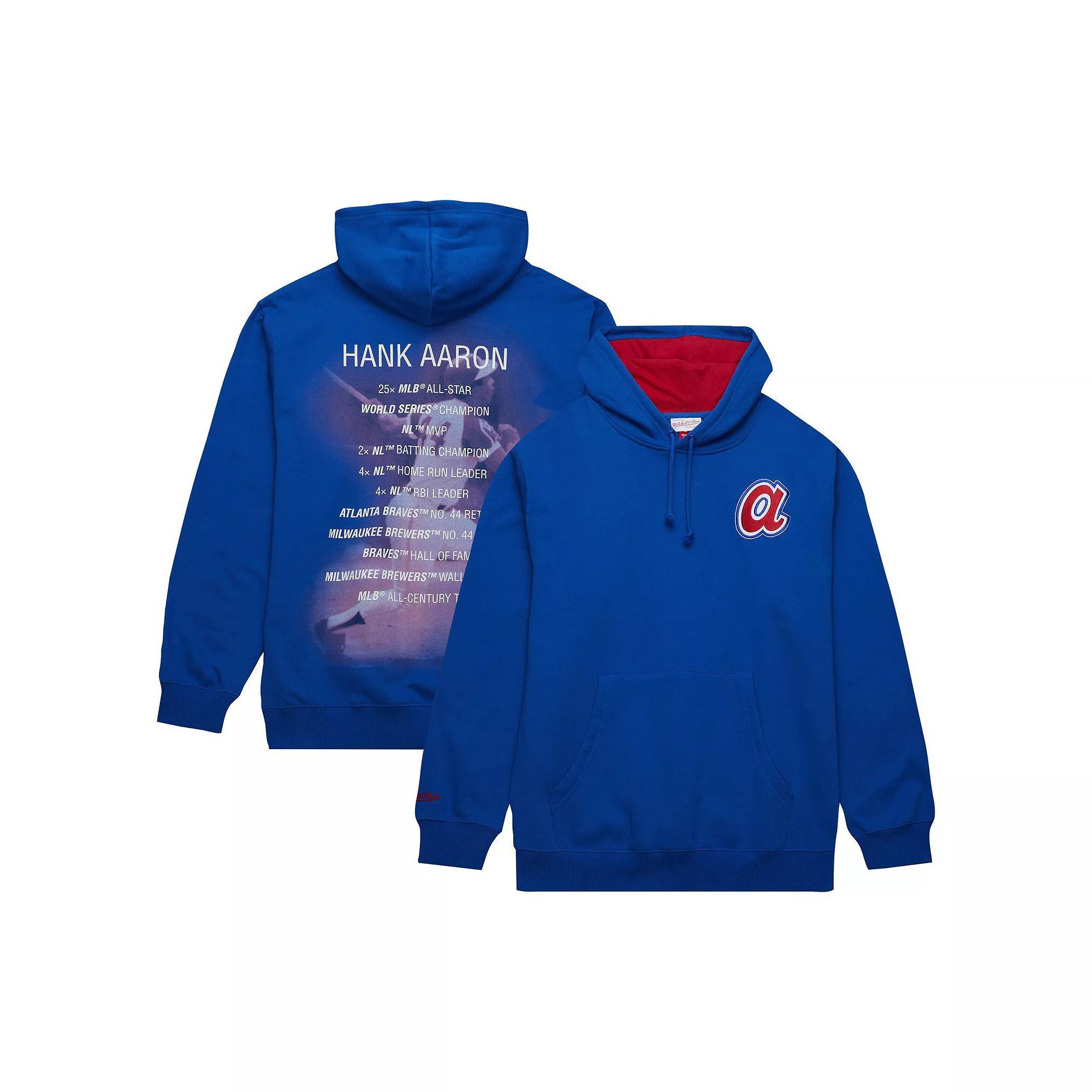 Men's Mitchell & Ness Hank Aaron Royal Atlanta Braves Vintage Logo Name & Number Pullover Hoodie, Size: 2XL, Blue Product Image