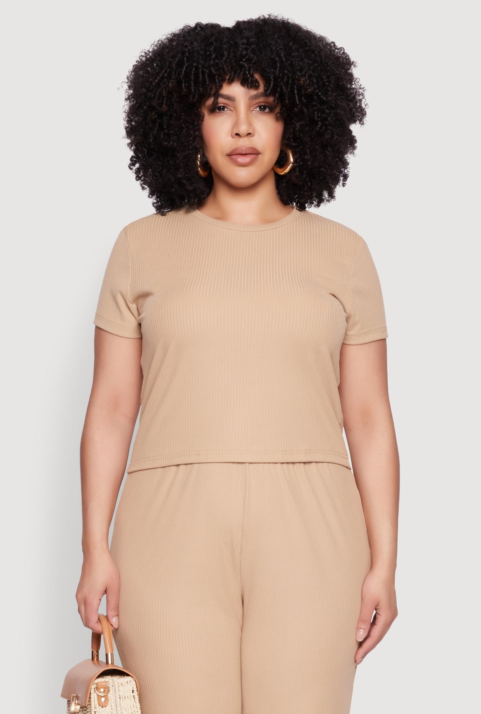 Womens Plus Size Ribbed Knit T Shirt Product Image