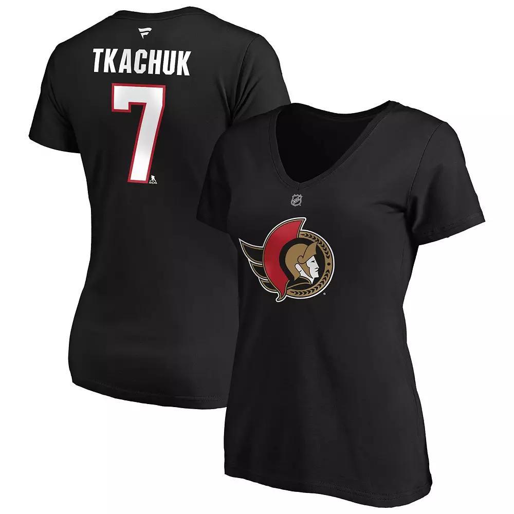 Women's Fanatics Branded Brady Tkachuk Black Ottawa Senators Authentic Stack Name & Number V-Neck T-Shirt, Size: XL, Sen Black Product Image