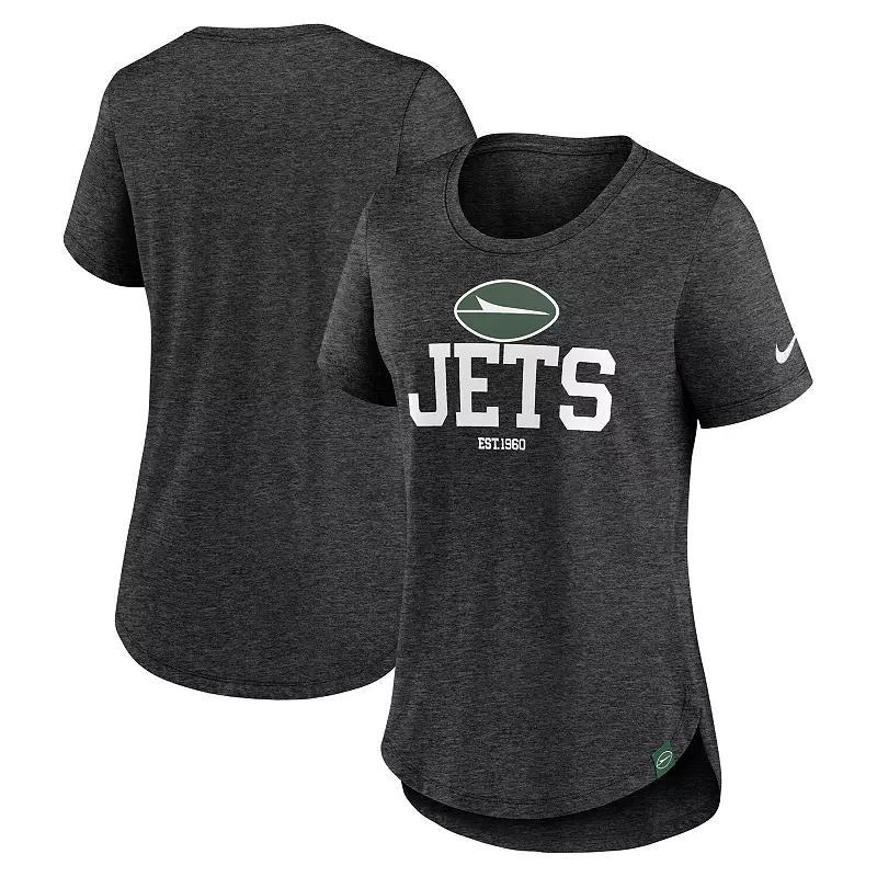 Women's Nike Heather Black New York Jets Fashion Tri-Blend T-Shirt, Size: XS, Charco Product Image