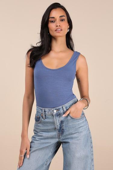 Unlimited Adventure Blue Sleeveless Scoop Neck Bodysuit Product Image